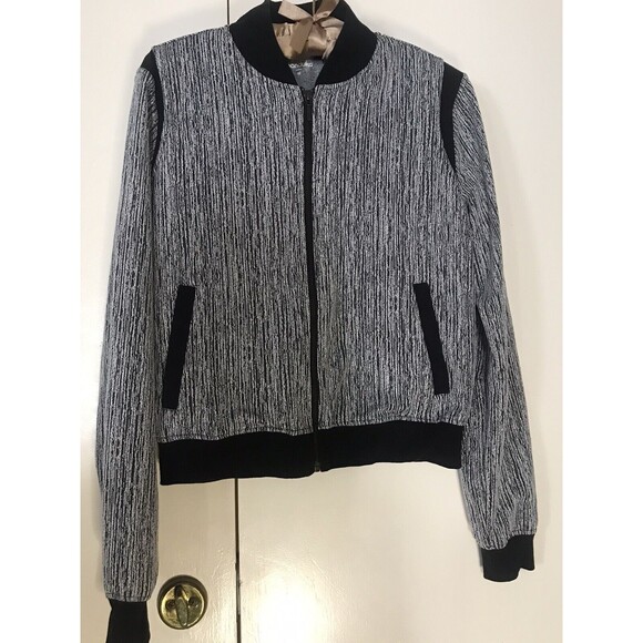 $110 MANDUKA Bomber Jacket Gray Dunes Jacquard Stretch Designer Coat Size M - Picture 2 of 8